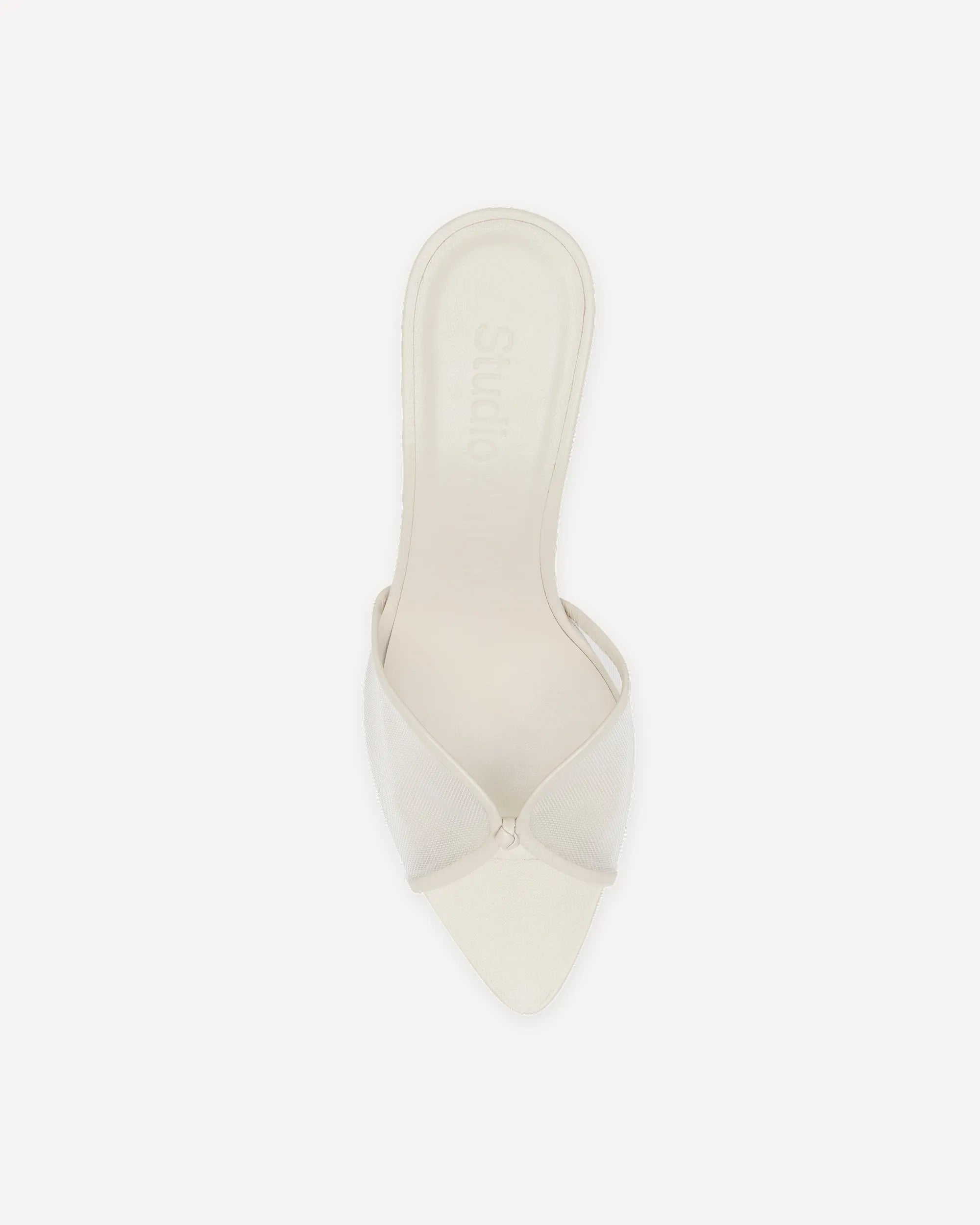 Pointed white mule with mesh upper