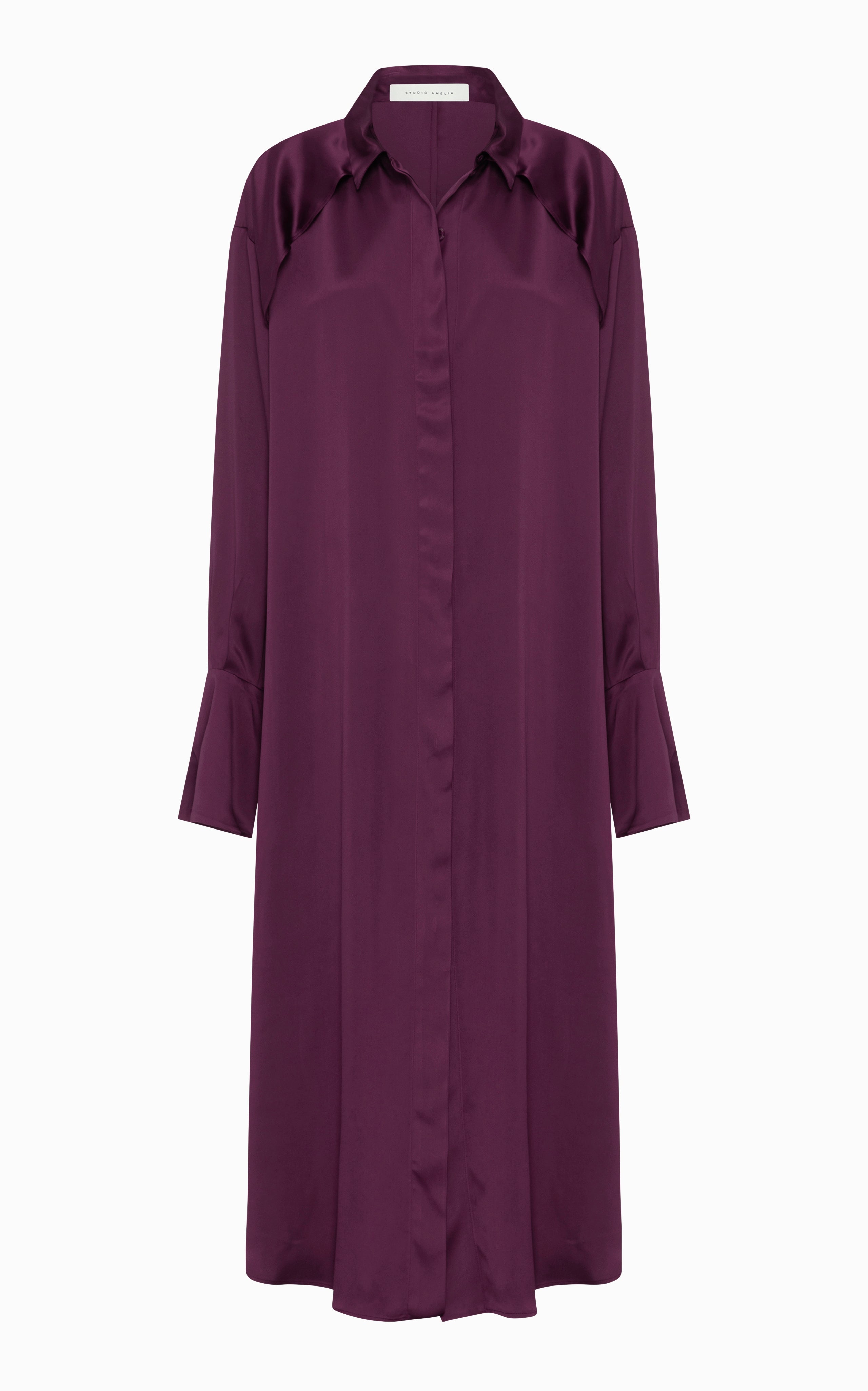 Magma Draped Back Shirt Dress | Aubergine Viscose
