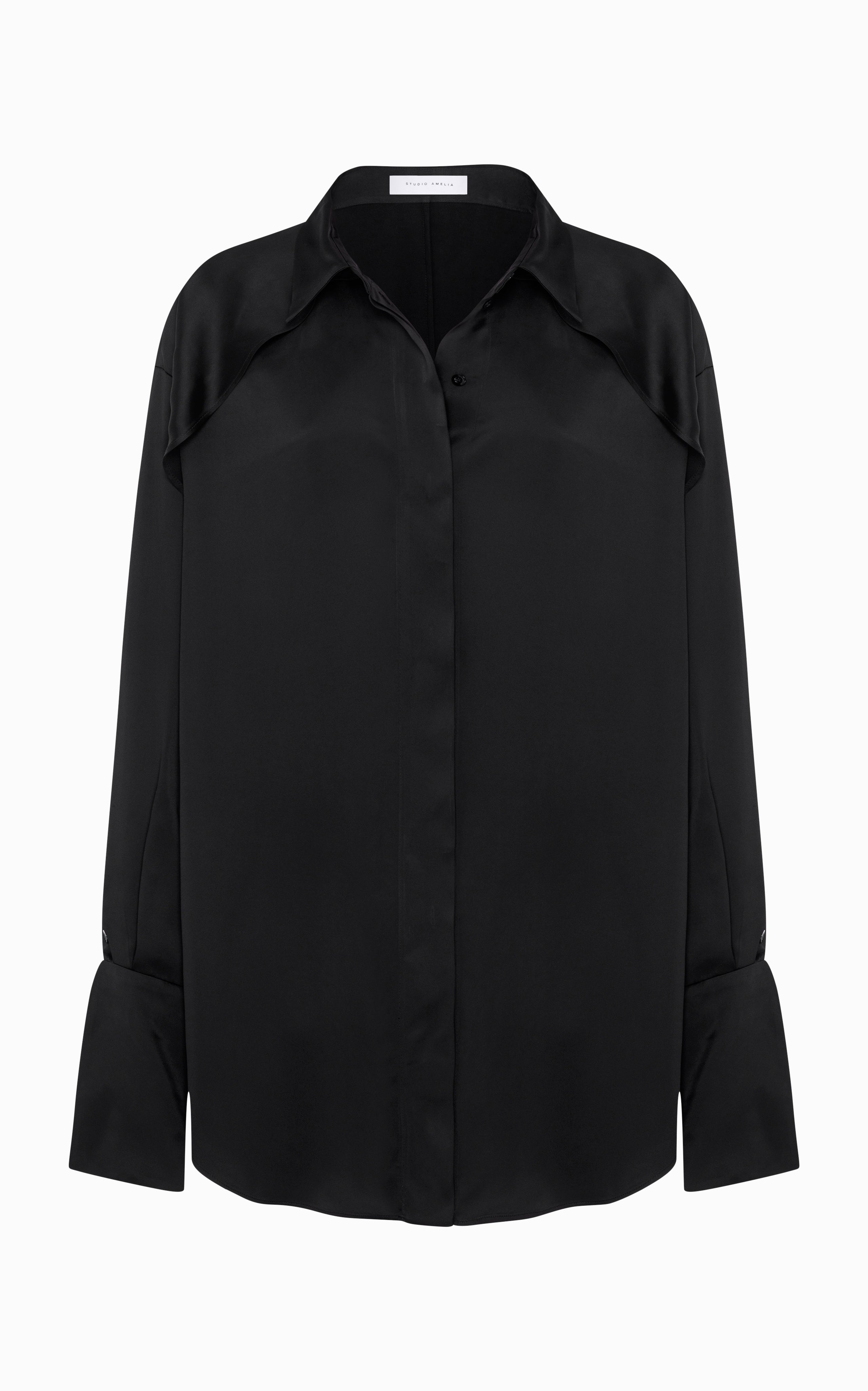 Magma Draped Back Shirt | Black Silk