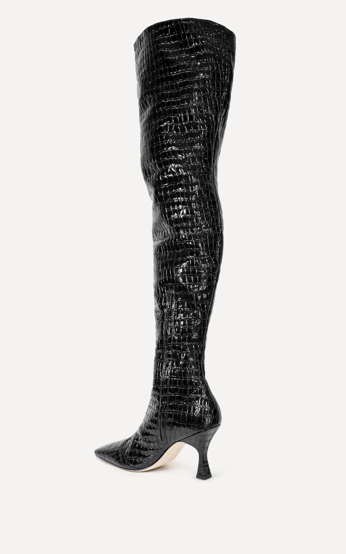 Maverick Thigh High Boot | Black Crocodile