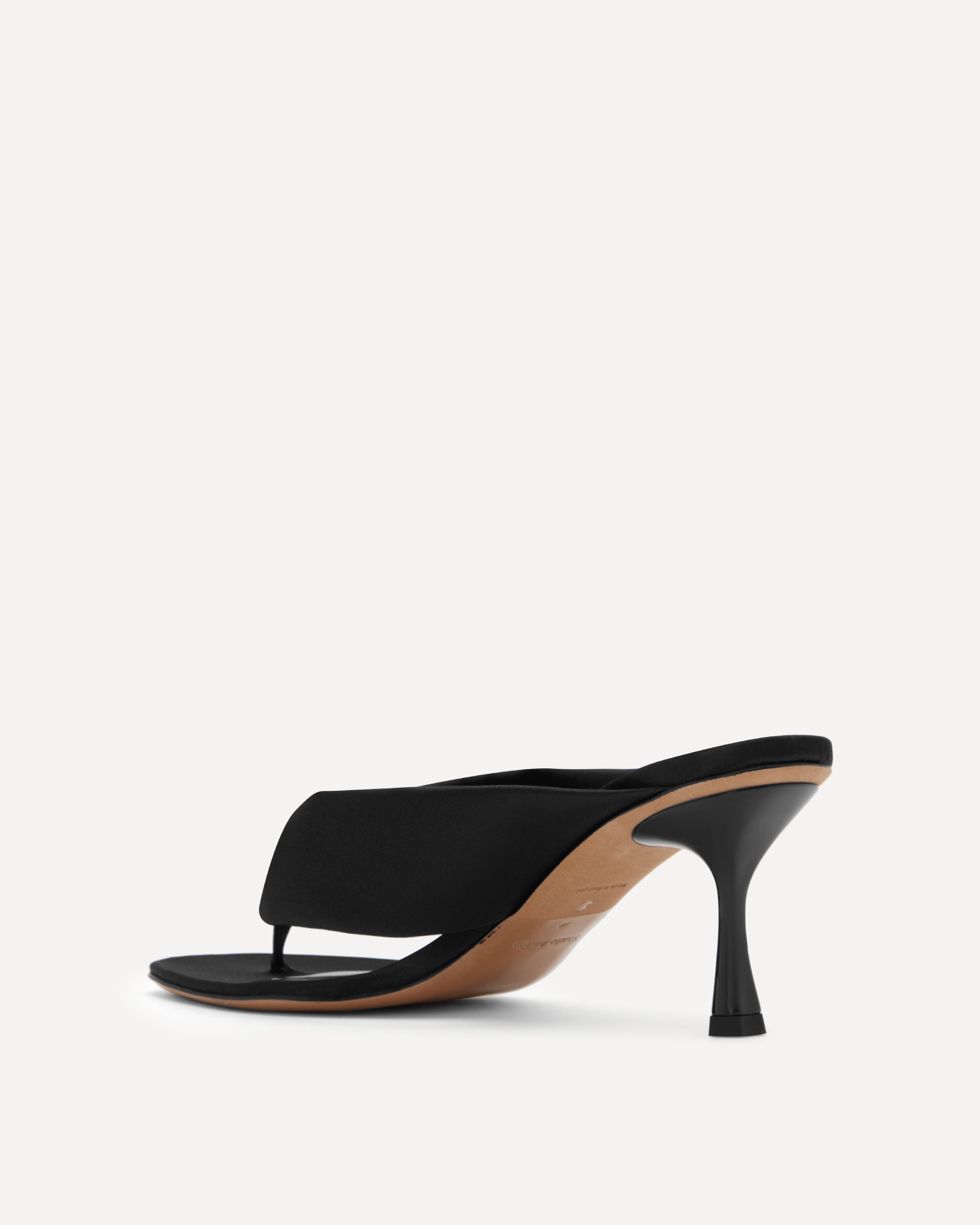 Black high-heeled sandal on a white background