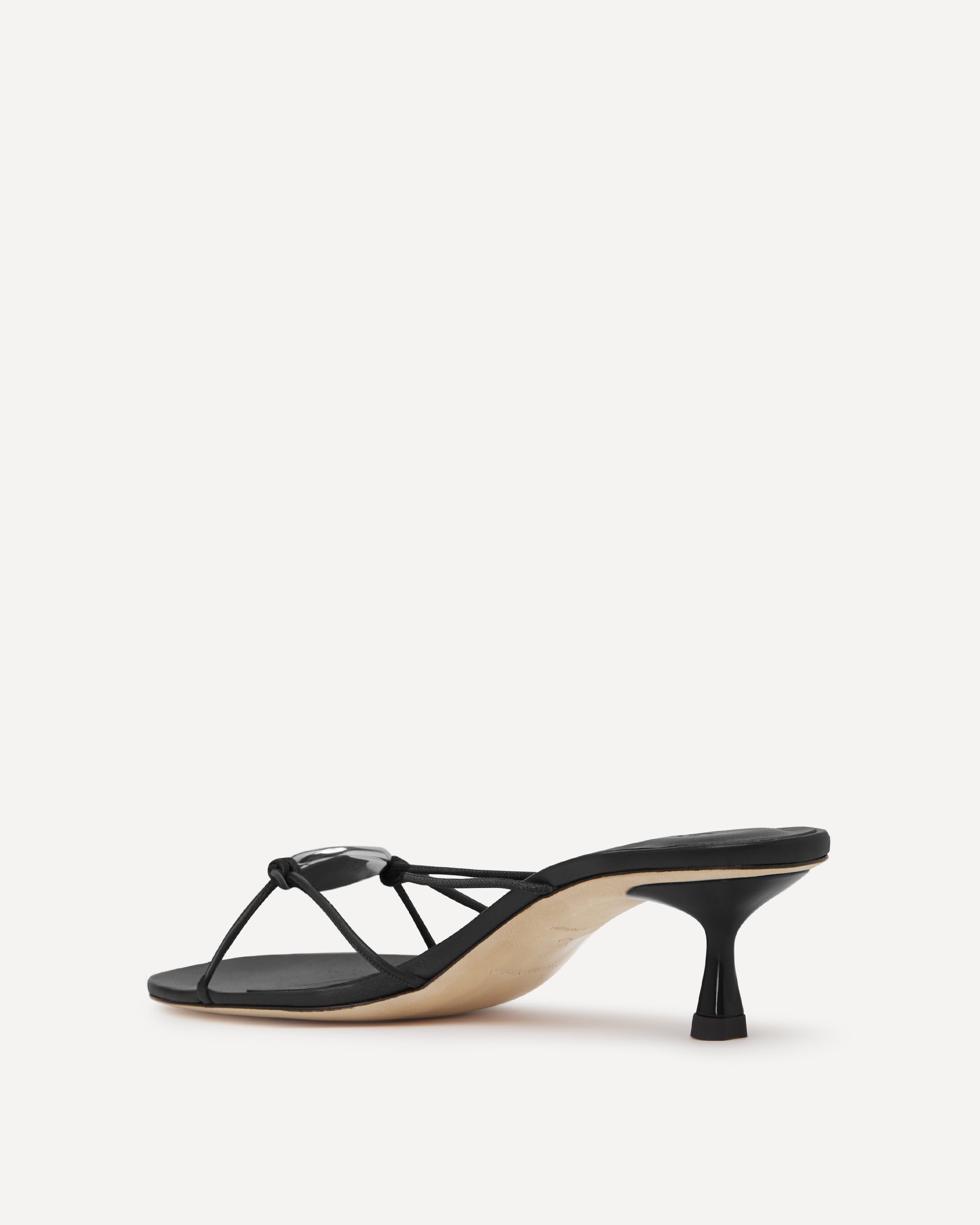 Black leather sandal with a short kitten heel