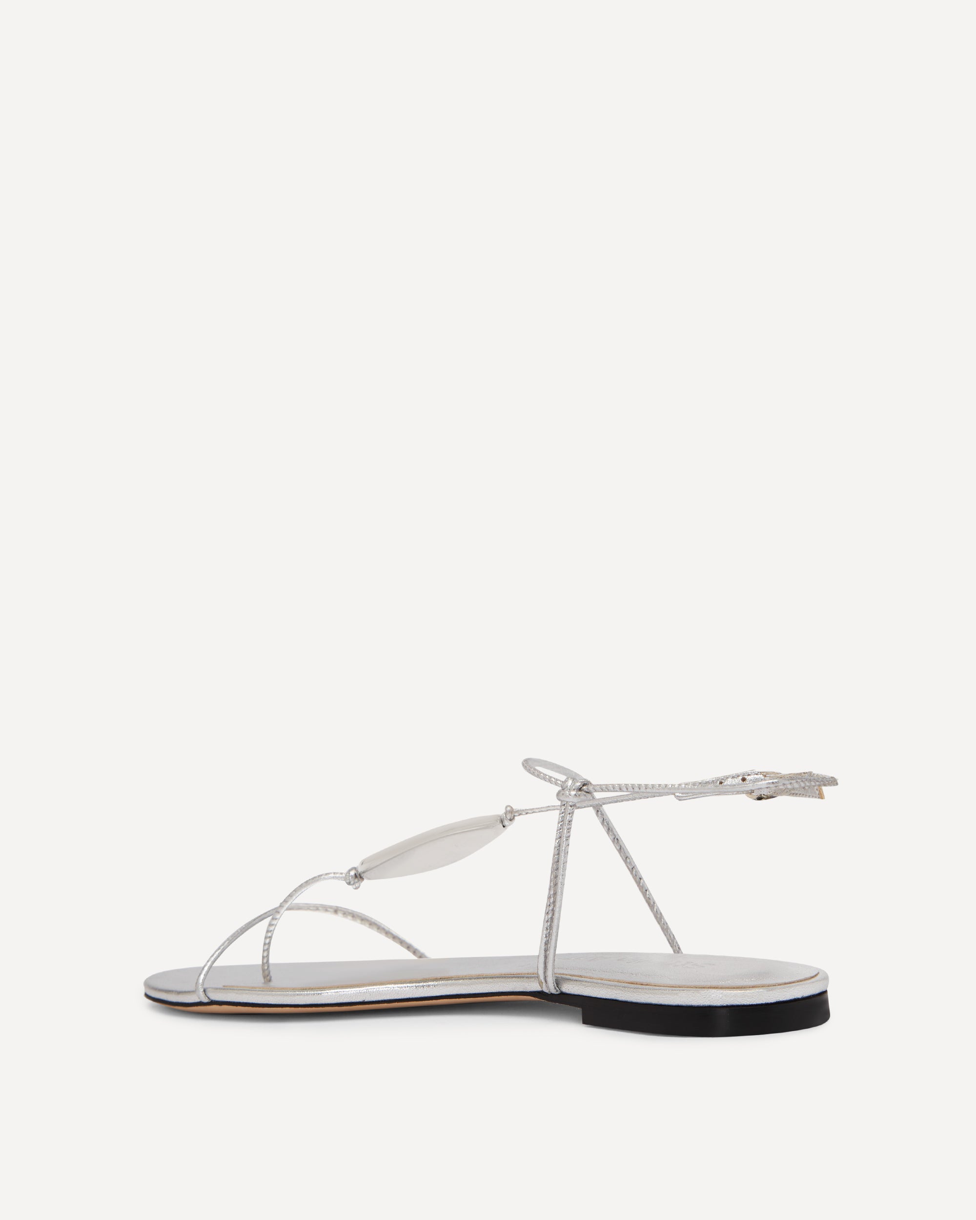 Silver flat sandals with thin straps