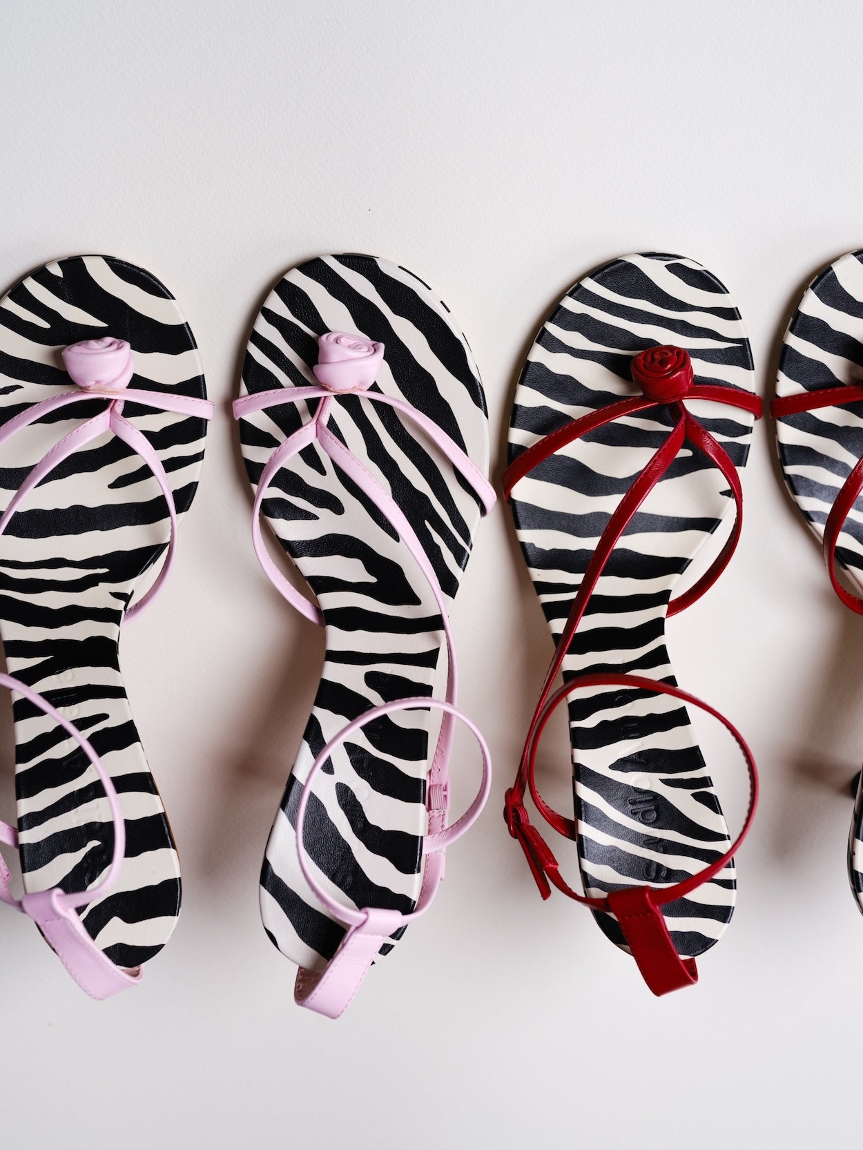 Pink and red leather sandals with zebra print