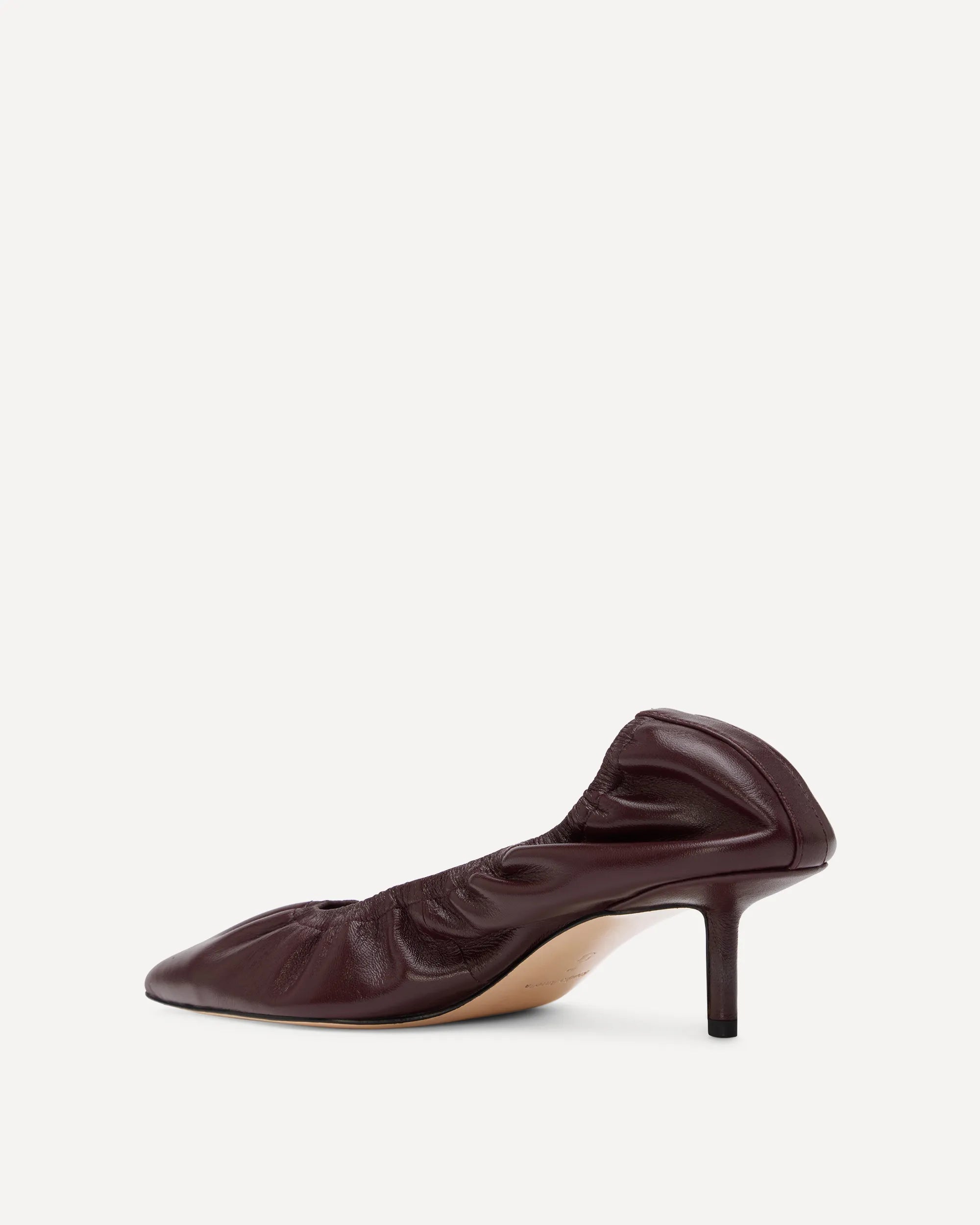 burgundy leather pumps with a kitten heel