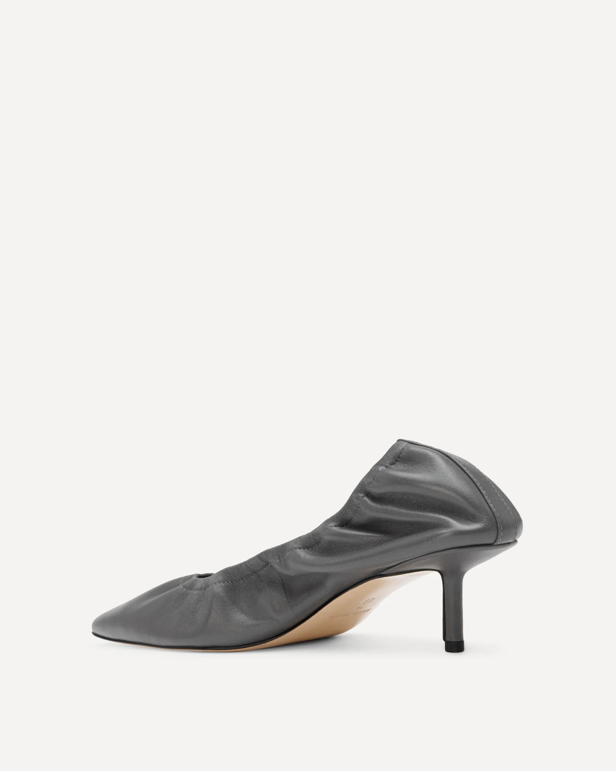 dark grey pumps with a kitten heel