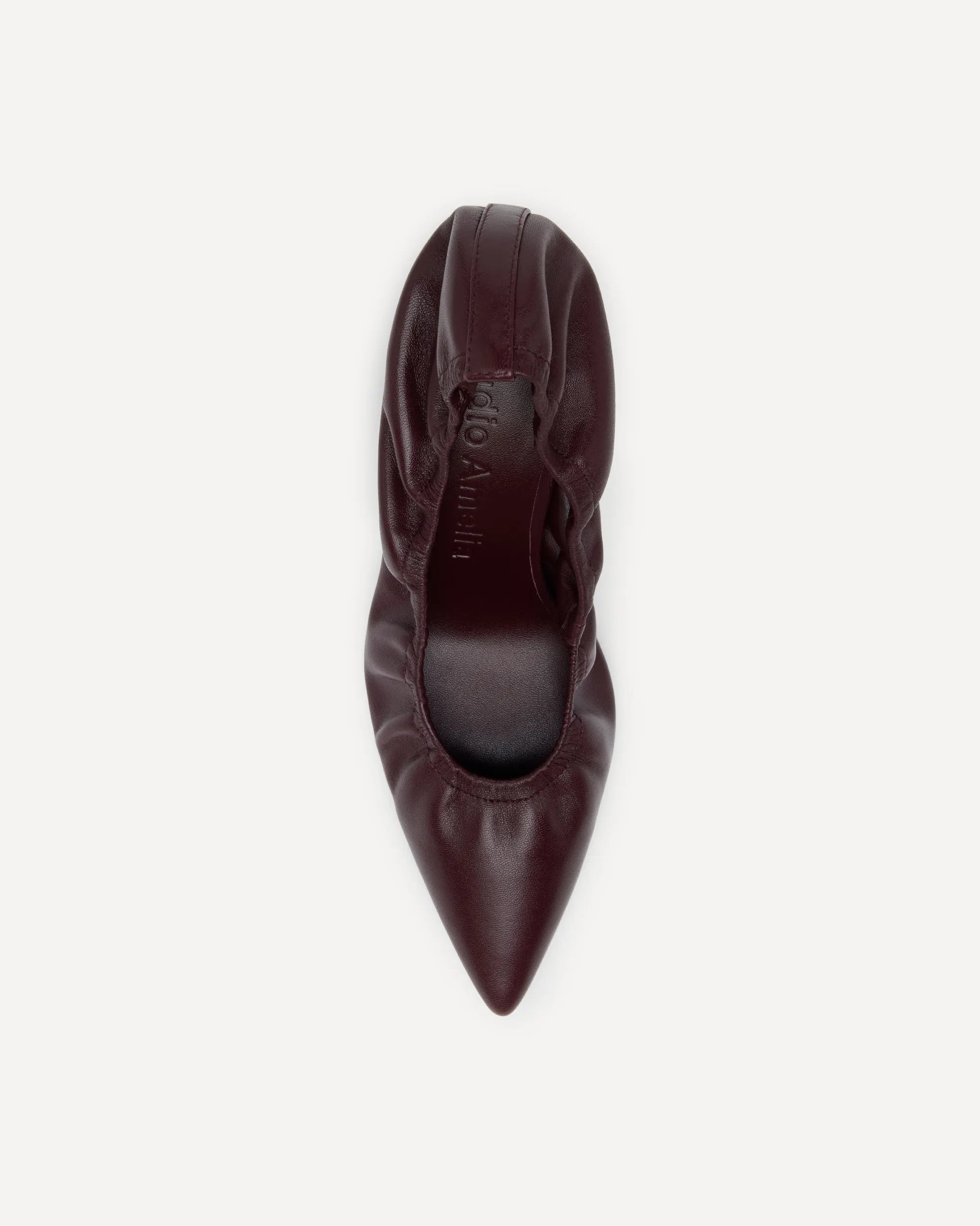 Burgundy leather pump with a high heel