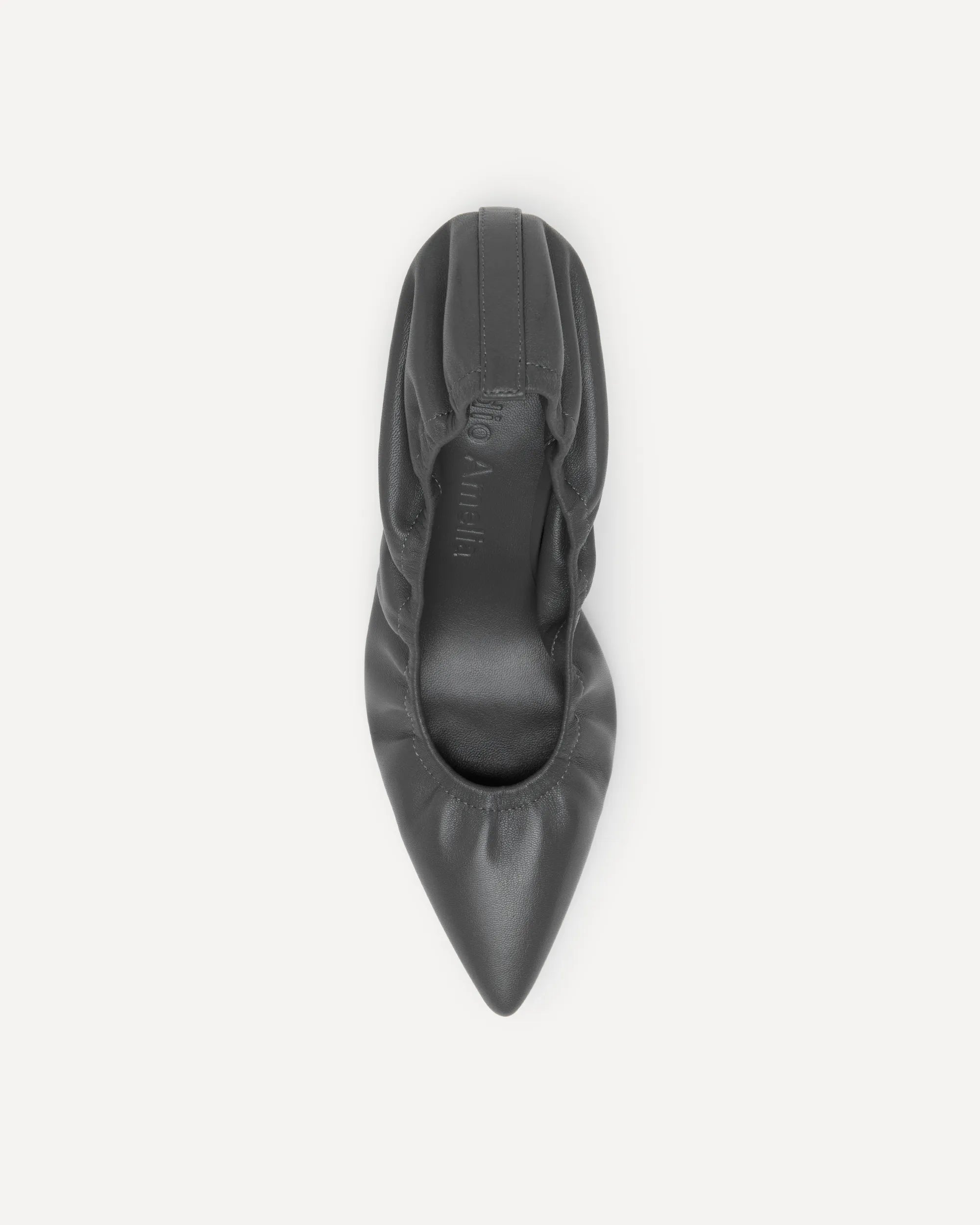 A gray high heel made of leather