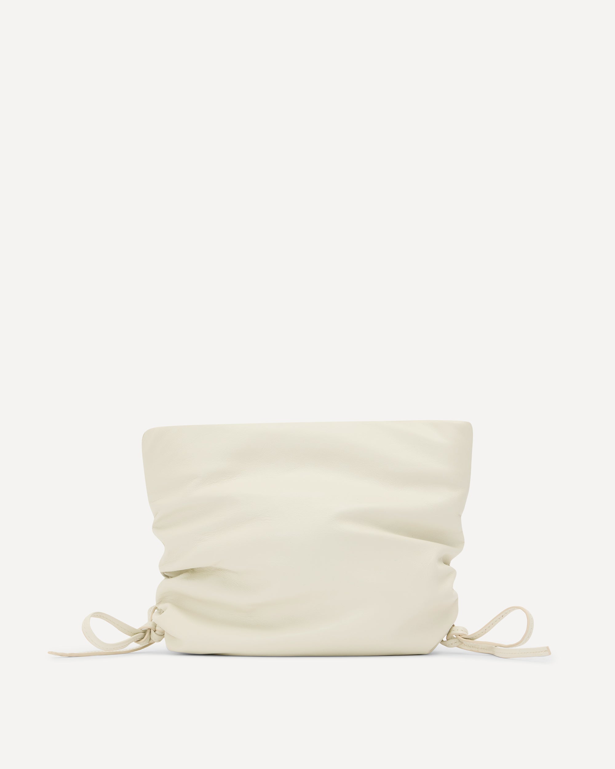 Cream coloured leather pouch with drawstrings