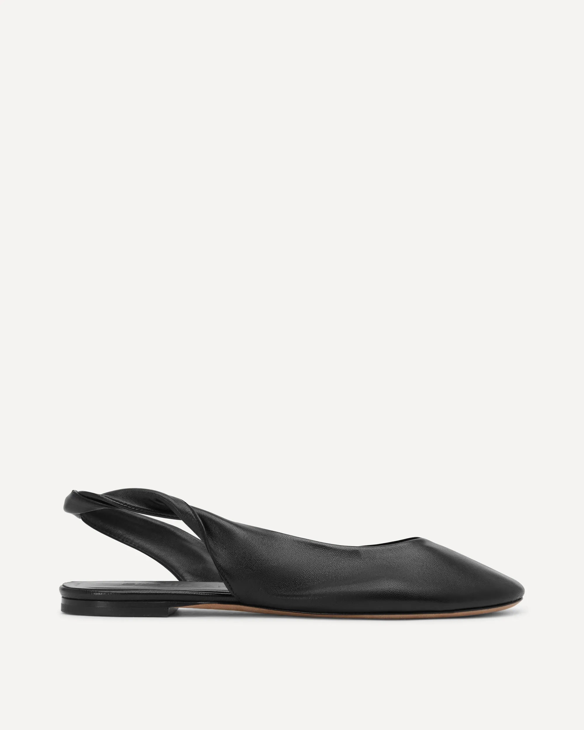 Black slingback ballet flat made of leather