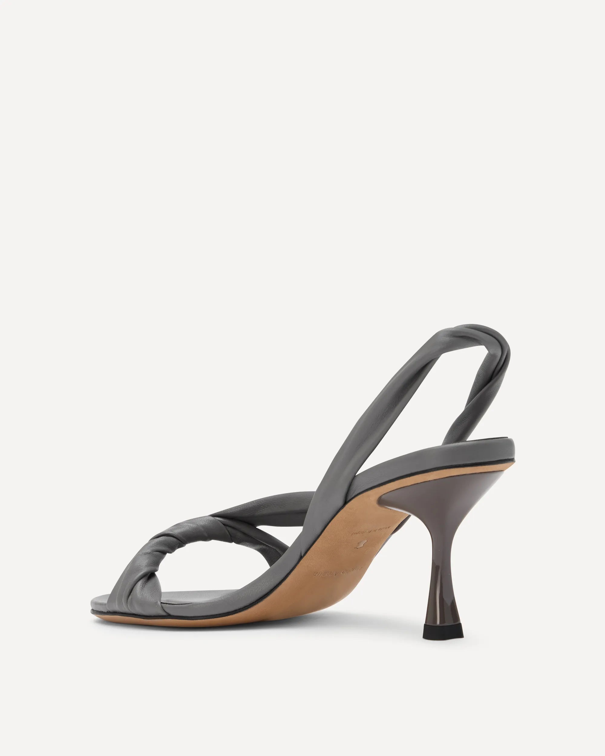 grey leather strappy sandal with high heels