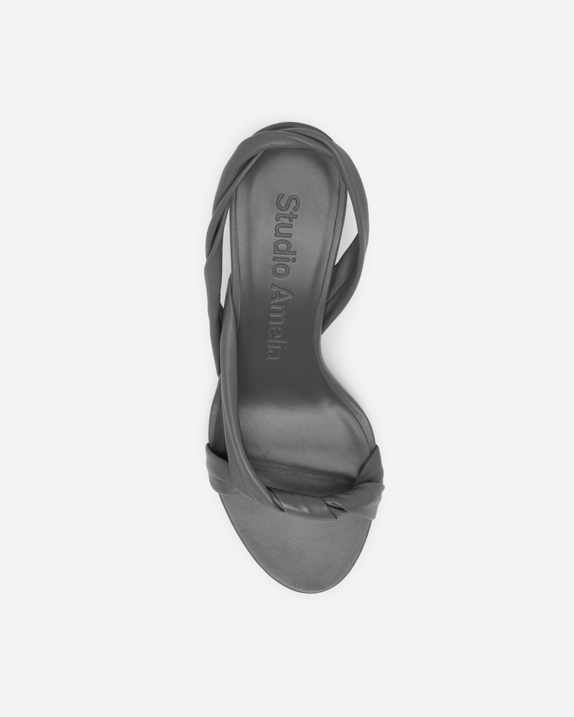A dark grey leather strappy sandal 