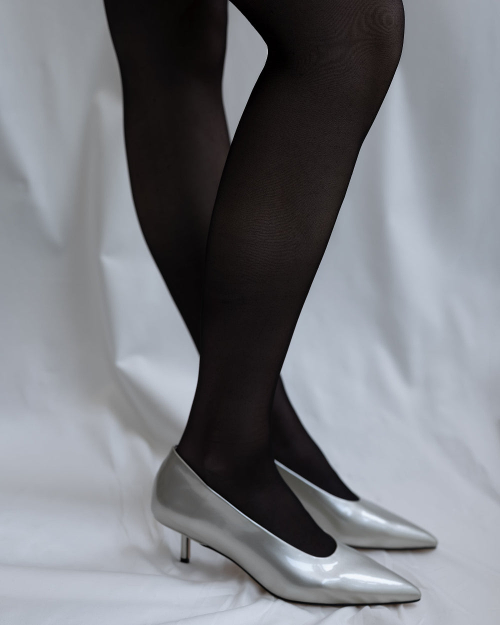 Champagne coloured leather kitten heels