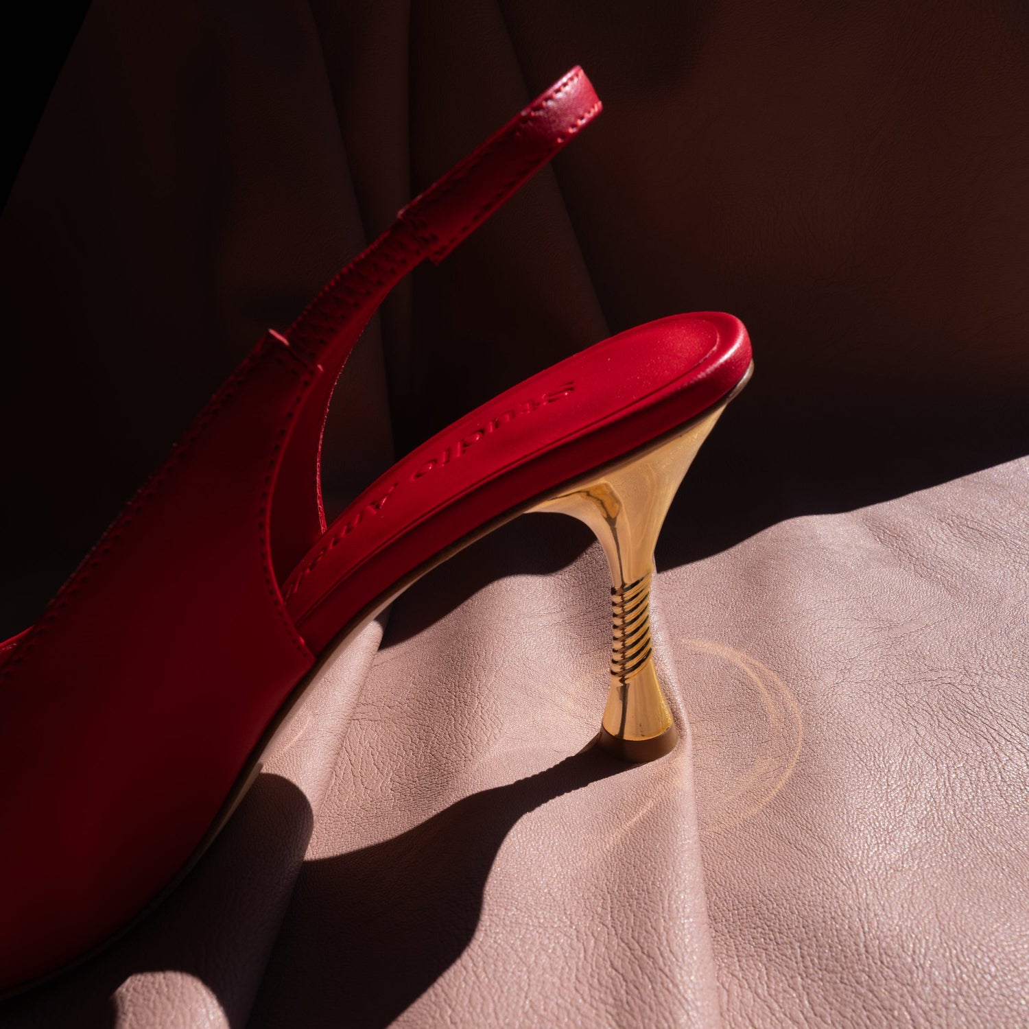 Red leather slingback heel by Studio Amelia