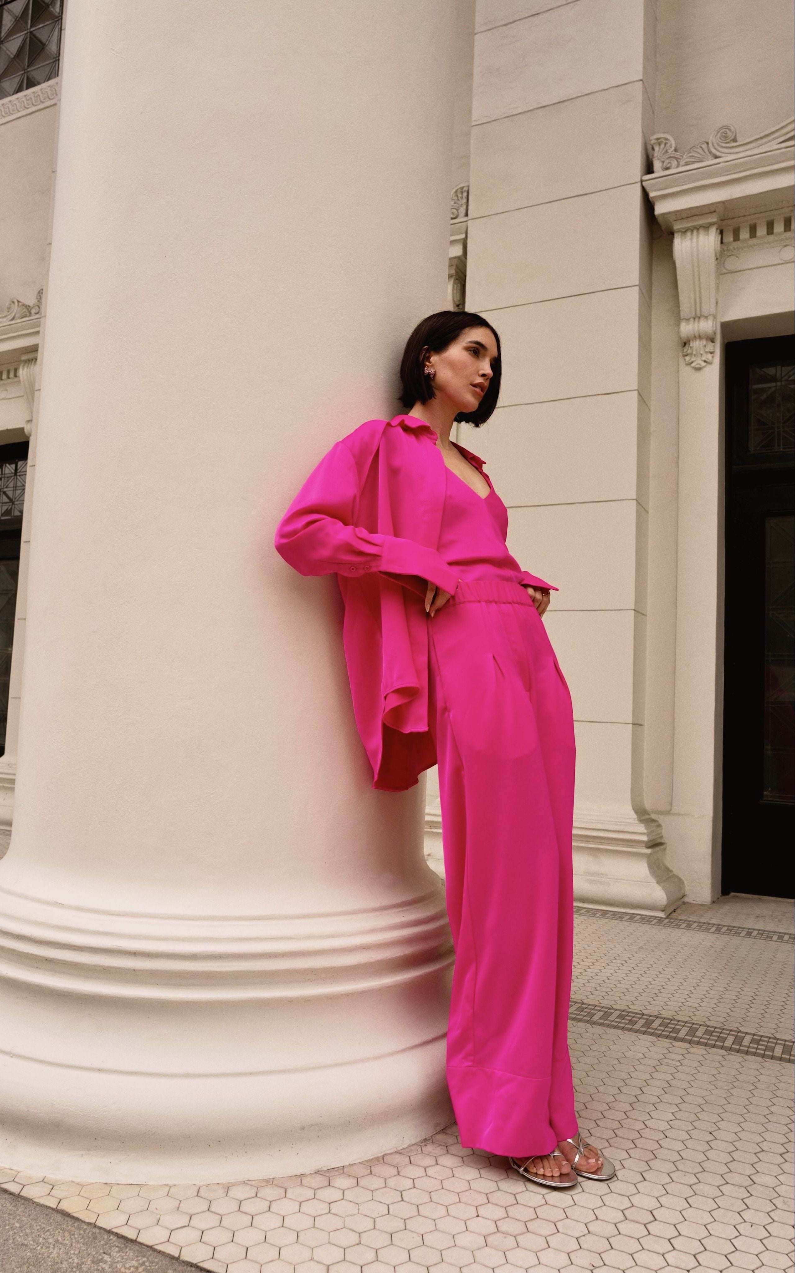 Fluid Palazzo Pant | Fuchsia Silk