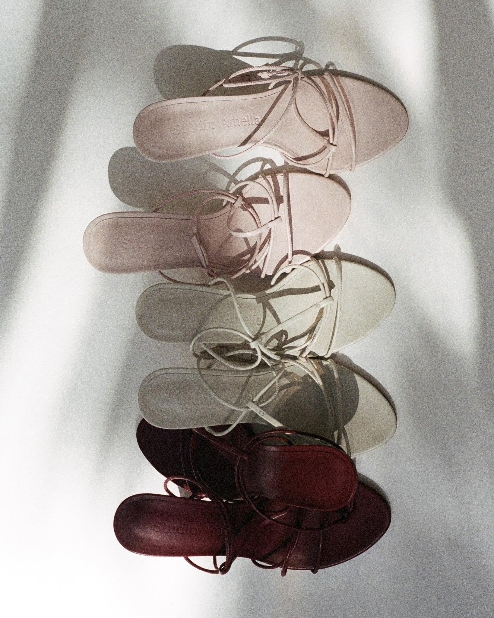 Pink cream and burgundy leather summer sandals by Studio Amelia