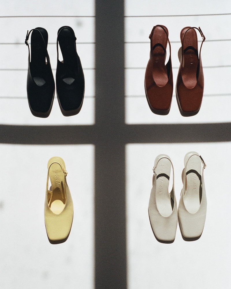 A collection of leather slingback pumps by Studio Amelia