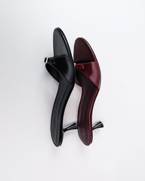 Black and burgundy kitten heels 