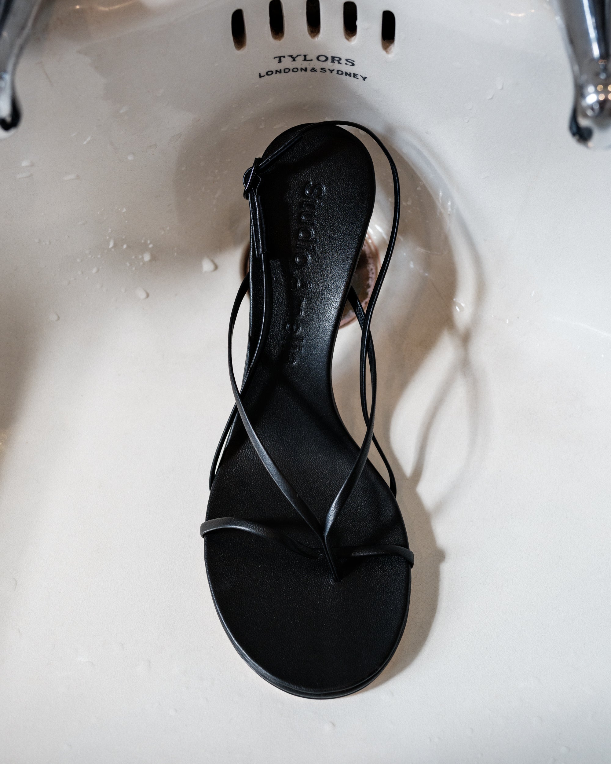 The Wishbone black strappy sandal by Studio Amelia