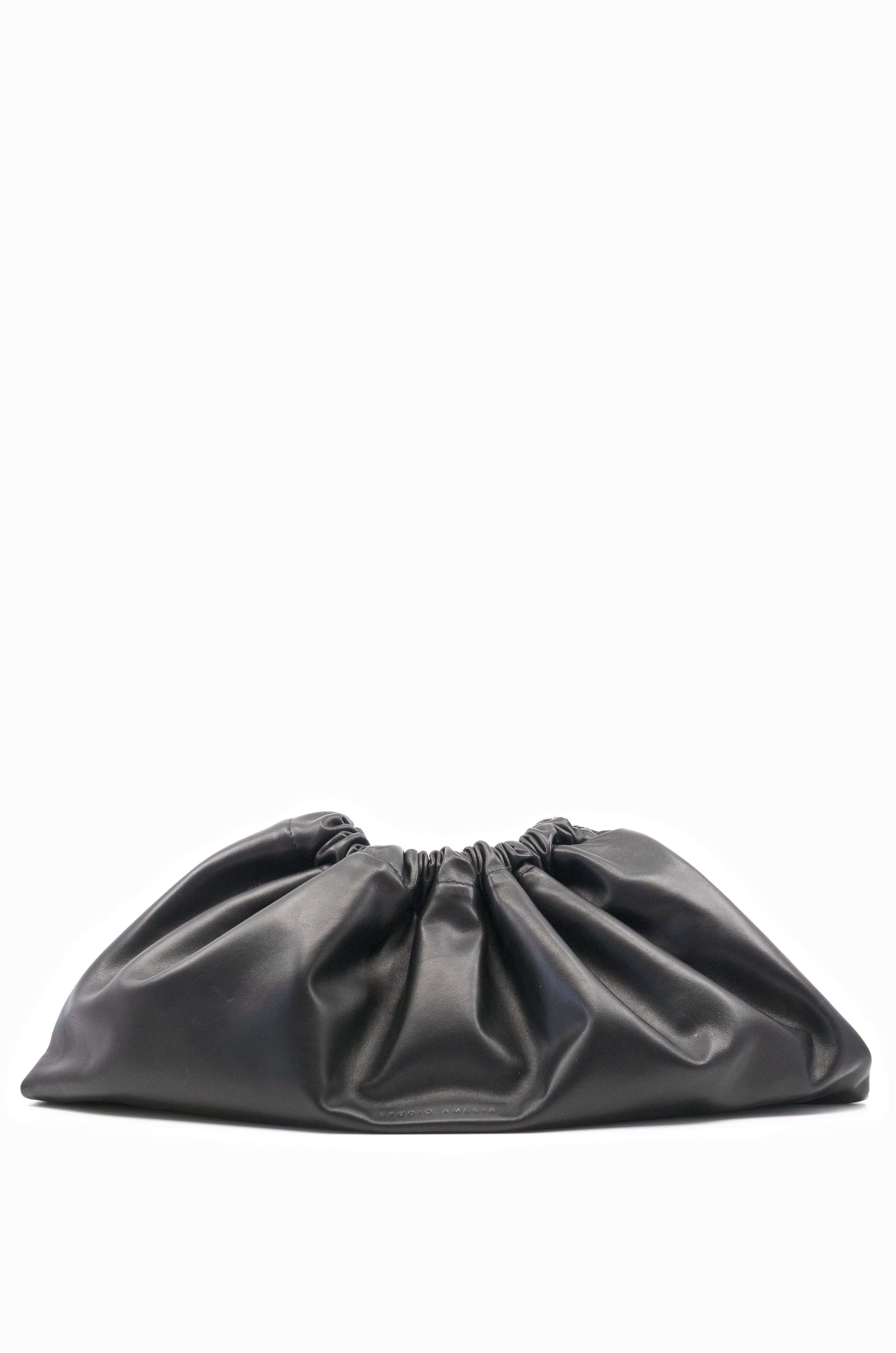 Black leather clearance drawstring bag