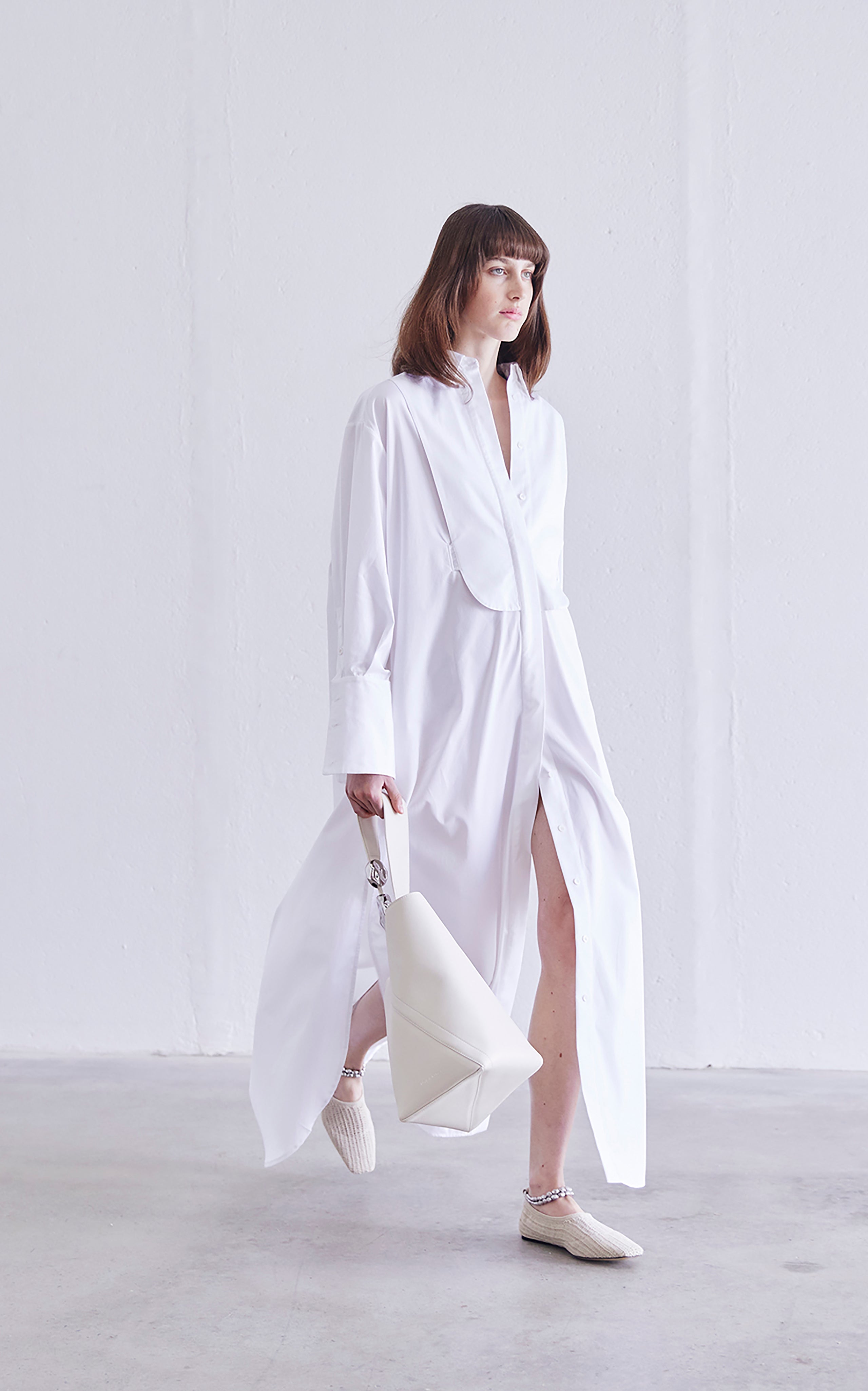 Tendril Bib Shirt Dress  White – Studio Amelia
