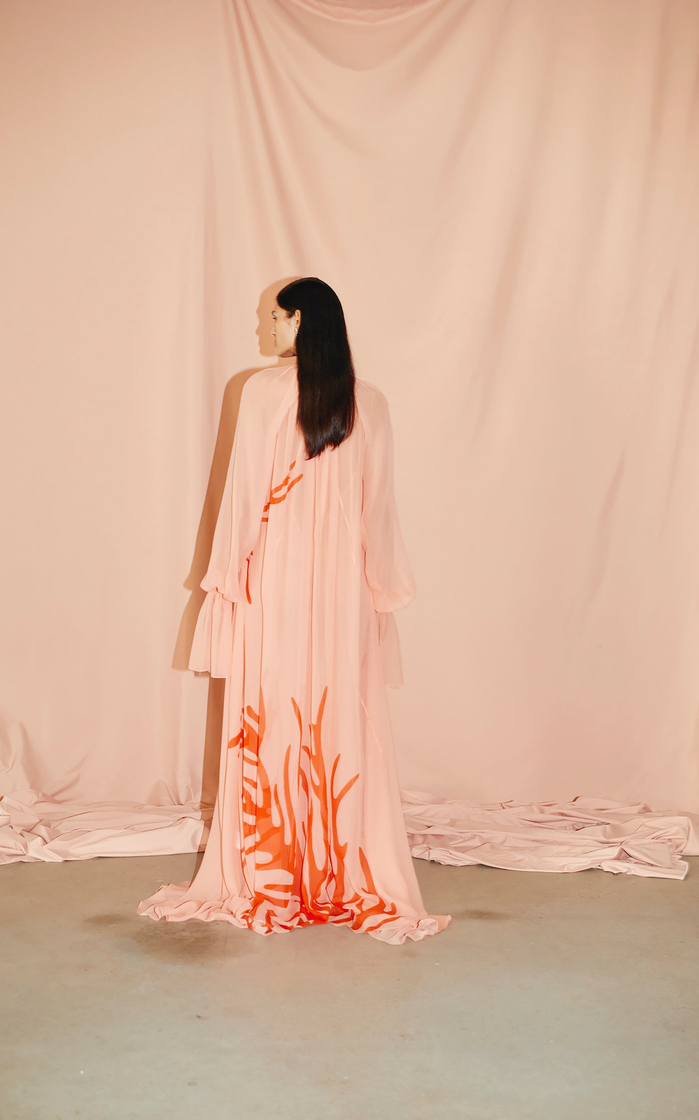 Circe Gathered Maxi Dress | Aegean Coral Print
