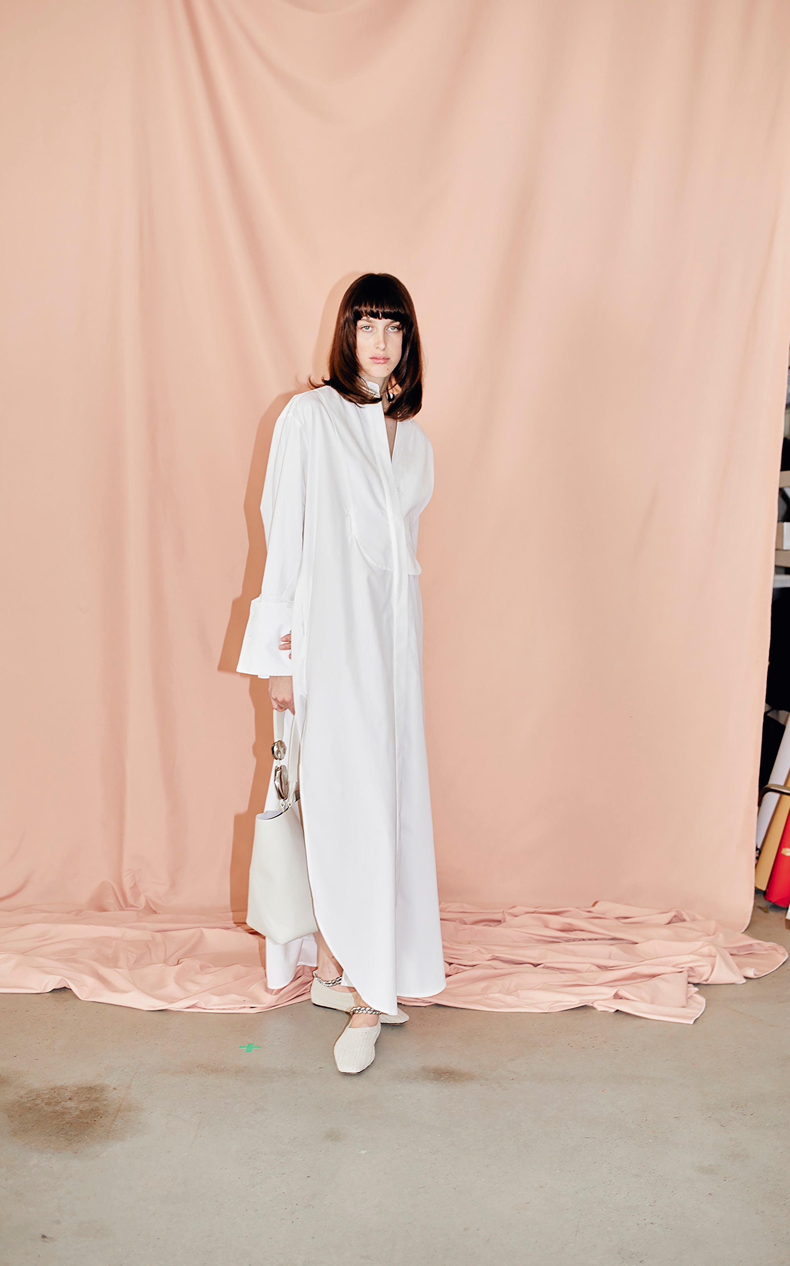 Tendril Bib Shirt Dress | White – Studio Amelia