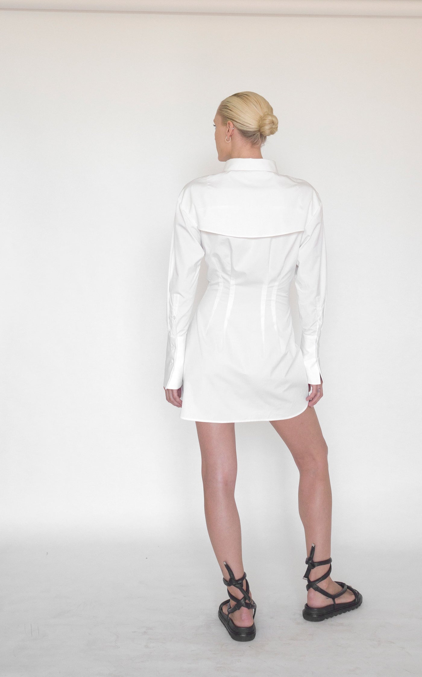 Nipped Mini Shirt Dress | White