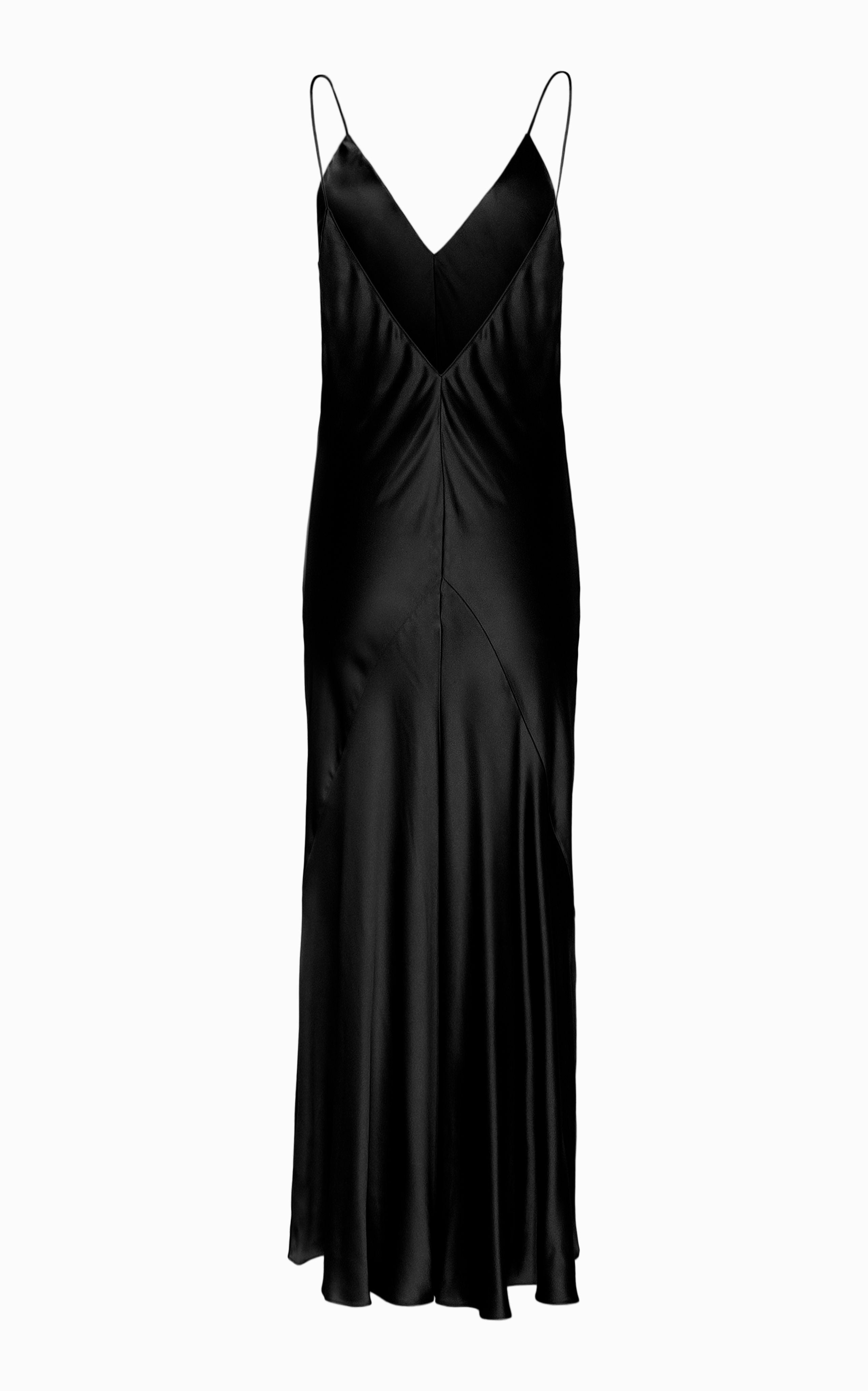 Long black satin slip on sale dress